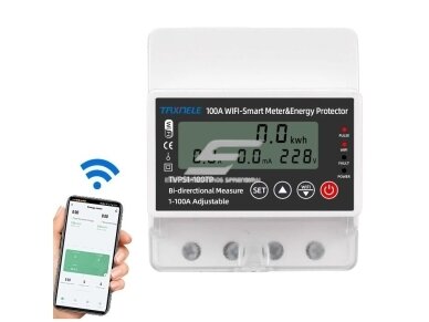 Modulinis | išmanus | skaitmeninis elektros energijos skaitiklis saulės baterijoms | 1F | 1-100A | 230VAC | DIN | Wi-Fi | TUYA Modulinis | išmanus | skaitmeninis elektros energijos skaitiklis saulės baterijoms | 1F | 1-100A | 230VAC | DIN | Wi-Fi | TUYA