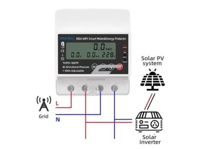 Modulinis | išmanus | skaitmeninis elektros energijos skaitiklis saulės baterijoms | 1F | 1-100A | 230VAC | DIN | Wi-Fi | TUYA 1 Modulinis | išmanus | skaitmeninis elektros energijos skaitiklis saulės baterijoms | 1F | 1-100A | 230VAC | DIN | Wi-Fi | TUYA 1