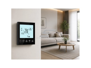 Išmanus liečiamas kambario termostatas | 24V / 230V | programuojamas | HVAC, fan coil ir oro kondicionavimo sistemoms | baltas 3