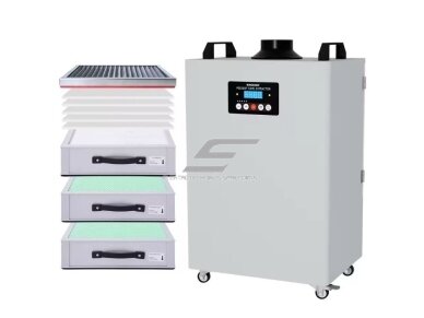 Pramoninis dūmų ištraukėjas | šalinimo įrenginys nuo lazerinės įrangos | 350W | 230V | 430m³/h | 610x400x310mm | HEPA H13 | nuotolinis valdymas | baltas 2 Pramoninis dūmų ištraukėjas | šalinimo įrenginys nuo lazerinės įrangos | 350W | 230V | 430m³/h | 610x400x310mm | HEPA H13 | nuotolinis valdymas | baltas 2