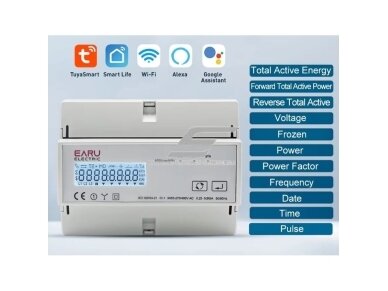 Modulinis | išmanus | skaitmeninis | elektros energijos skaitiklis su 3 srovės transformatoriais CT 120A | 3F | 230/380V | DIN | saulės baterijoms | Tuya Wi-Fi 4
