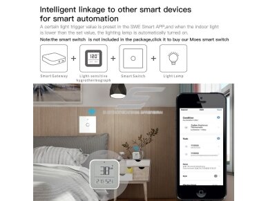Išmanus | belaidis šviesos | temperatūros ir drėgmes matuoklis | jutiklis | 0-999lux | 0-50°C | 0-99RH% | 66x66x11mm | baltas | Wi-Fi | ZigBee | Smart Life | TUYA | MOES 2 Išmanus | belaidis šviesos | temperatūros ir drėgmes matuoklis | jutiklis | 0-999lux | 0-50°C | 0-99RH% | 66x66x11mm | baltas | Wi-Fi | ZigBee | Smart Life | TUYA | MOES 2