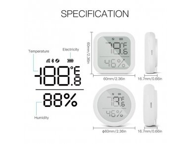 Išmanus | belaidis temperatūros ir drėgmės matuoklis | jutiklis | -10-+50°C | 0-99%RH | 60x6016,7mm | baltas | ZigBee | Smart Life | TUYA | MOES 10
