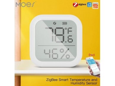 Išmanus | belaidis temperatūros ir drėgmės matuoklis | jutiklis | -10-+50°C | 0-99%RH | 60x6016,7mm | baltas | ZigBee | Smart Life | TUYA | MOES 1 Išmanus | belaidis temperatūros ir drėgmės matuoklis | jutiklis | -10-+50°C | 0-99%RH | 60x6016,7mm | baltas | ZigBee | Smart Life | TUYA | MOES 1