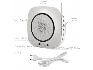 Išmanus smalkių (anglies monoksido CO) jutiklis | daviklis | 1,5W | 110-230VAC | Wi-Fi | Smart Life | TUYA | MOES 8 Išmanus smalkių (anglies monoksido CO) jutiklis | daviklis | 1,5W | 110-230VAC | Wi-Fi | Smart Life | TUYA | MOES 8