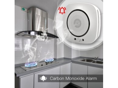 Išmanus smalkių (anglies monoksido CO) jutiklis | daviklis | 1,5W | 110-230VAC | Wi-Fi | Smart Life | TUYA | MOES 2