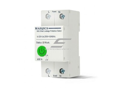 Išmanus WiFi automatinis jungiklis su energijos matavimu ir nuotėkio apsauga | 2P | 63A | Tuya Smart APP | DIN montavimas