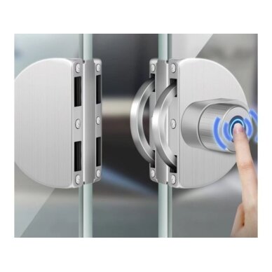 Inteligentny zamek do dwuskrzydłowych drzwi szklanych z czytnikiem linii papilarnych | Bluetooth | otwieranie kluczem | 98,8x67,4mm | srebrny 1 Inteligentny zamek do dwuskrzydłowych drzwi szklanych z czytnikiem linii papilarnych | Bluetooth | otwieranie kluczem | 98,8x67,4mm | srebrny 1