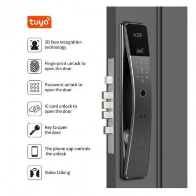 Smart door lock with facial recognition | fingerprint | IC card reader | 420x74x31mm | grey | TUYA | Wi-Fi 2 Smart door lock with facial recognition | fingerprint | IC card reader | 420x74x31mm | grey | TUYA | Wi-Fi 2