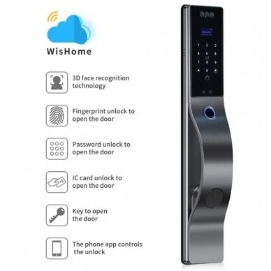 Smart door lock with facial recognition | fingerprint | IC card reader | 420x70x55mm | grey | TUYA | Wi-Fi 2 Smart door lock with facial recognition | fingerprint | IC card reader | 420x70x55mm | grey | TUYA | Wi-Fi 2
