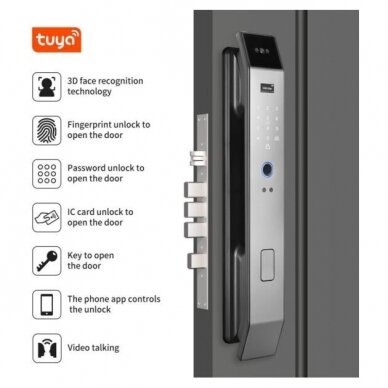 Smart door lock 6-in-1 | 3D face recognition | fingerprint | IC card | PIN | camera and intercom | Wi-Fi Tuya | 6068/7068 | 428×73×35 mm | silver | ES-XF14S 4 Smart door lock 6-in-1 | 3D face recognition | fingerprint | IC card | PIN | camera and intercom | Wi-Fi Tuya | 6068/7068 | 428×73×35 mm | silver | ES-XF14S 4