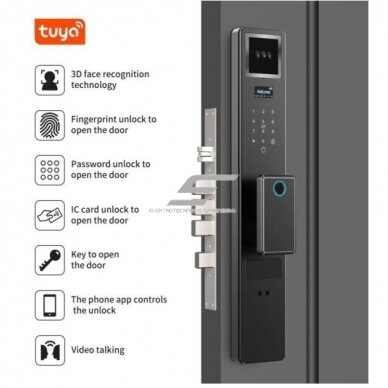 Viedā durvju slēdzene ar sejas atpazīšanu | pirkstu nospiedumu skeneri | IC karšu lasītāju | 430x73x28mm | pelēka | TUYA | Wi-Fi 2 Viedā durvju slēdzene ar sejas atpazīšanu | pirkstu nospiedumu skeneri | IC karšu lasītāju | 430x73x28mm | pelēka | TUYA | Wi-Fi 2