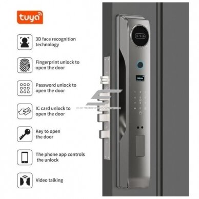 Smart door lock with facial recognition | fingerprint | IC card reader | 430x74x30mm | grey | TUYA | Wi-Fi 2 Smart door lock with facial recognition | fingerprint | IC card reader | 430x74x30mm | grey | TUYA | Wi-Fi 2