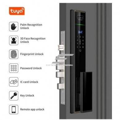 Nutikas ukselukk näo ja peopesa tuvastusega | sõrmejäljelugeja | IC-kaardi lugeja | 420x79x32mm | must | TUYA | Wi-Fi | IP66 3 Nutikas ukselukk näo ja peopesa tuvastusega | sõrmejäljelugeja | IC-kaardi lugeja | 420x79x32mm | must | TUYA | Wi-Fi | IP66 3