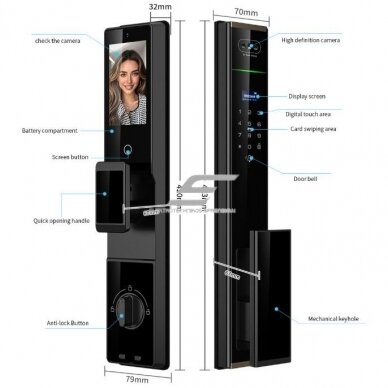 Nutikas ukselukk näo ja peopesa tuvastusega | sõrmejäljelugeja | IC-kaardi lugeja | 420x79x32mm | must | TUYA | Wi-Fi | IP66 1 Nutikas ukselukk näo ja peopesa tuvastusega | sõrmejäljelugeja | IC-kaardi lugeja | 420x79x32mm | must | TUYA | Wi-Fi | IP66 1