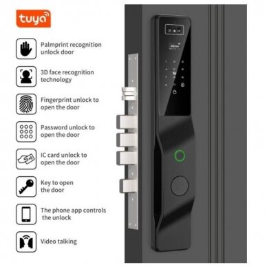 Smart door lock with face and palm recognition | fingerprint | IC card reader | 420x75x31mm | black | TUYA | Wi-Fi 3 Smart door lock with face and palm recognition | fingerprint | IC card reader | 420x75x31mm | black | TUYA | Wi-Fi 3