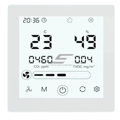Nutikas 3-kiiruseline ventilaatori kontroller koos CO₂ ja õhukvaliteedi anduriga | AC/EC/DC ventilaatoritele | 110-240VAC | 0…+50°C | Wi-Fi | TUYA Nutikas 3-kiiruseline ventilaatori kontroller koos CO₂ ja õhukvaliteedi anduriga | AC/EC/DC ventilaatoritele | 110-240VAC | 0…+50°C | Wi-Fi | TUYA