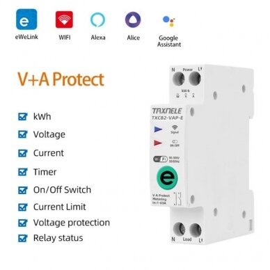 Viedais automātiskais slēdzis | ar pārslodzes | pārsprieguma aizsardzību | ar Wi-Fi tālvadību | 1P | 63A | 230V | TUYA 1 Viedais automātiskais slēdzis | ar pārslodzes | pārsprieguma aizsardzību | ar Wi-Fi tālvadību | 1P | 63A | 230V | TUYA 1