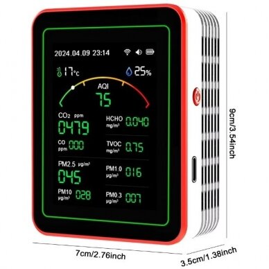 Nutikas CO2 ja õhukvaliteedi mõõtur | Andur | must | 15 ühes | IP40 | Wi-Fi | Tuya 1 Nutikas CO2 ja õhukvaliteedi mõõtur | Andur | must | 15 ühes | IP40 | Wi-Fi | Tuya 1