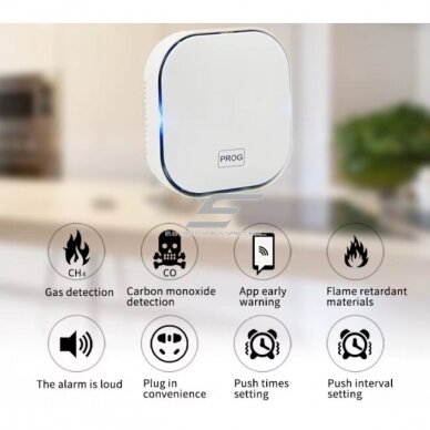 Viedais dabasgāzes (1500-10000PPM) un CO (30-450PPM) noplūdes sensors | 110-240VAC | Wi-Fi | TUYA Smart Life 3