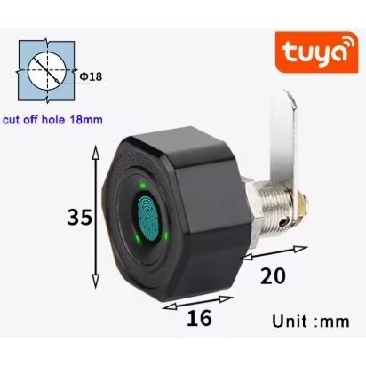 Smart electronic lock with biometric | fingerprint unlocking | for cabinet | safe | 20mm | black | Tuya 4 Smart electronic lock with biometric | fingerprint unlocking | for cabinet | safe | 20mm | black | Tuya 4