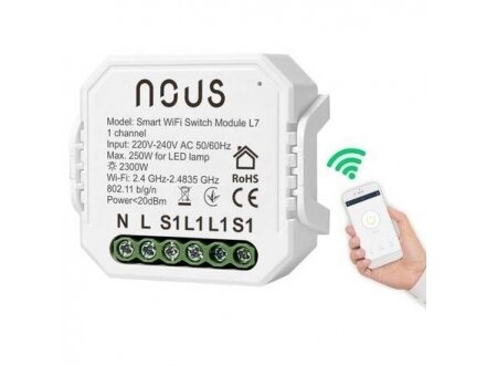 Išmanus | nuotolinis jungiklis | 1 kanalo | 230V | 2200W | 46x46x18mm | IP20 | Wi-Fi | Tuya | Smart Life | NOUS-L7 | 5907772033784 1 Išmanus | nuotolinis jungiklis | 1 kanalo | 230V | 2200W | 46x46x18mm | IP20 | Wi-Fi | Tuya | Smart Life | NOUS-L7 | 5907772033784 1