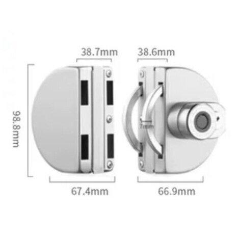 Inteligentny zamek do dwuskrzydłowych drzwi szklanych z czytnikiem linii papilarnych | Bluetooth | otwieranie kluczem | 98,8x67,4mm | srebrny 2 Inteligentny zamek do dwuskrzydłowych drzwi szklanych z czytnikiem linii papilarnych | Bluetooth | otwieranie kluczem | 98,8x67,4mm | srebrny 2