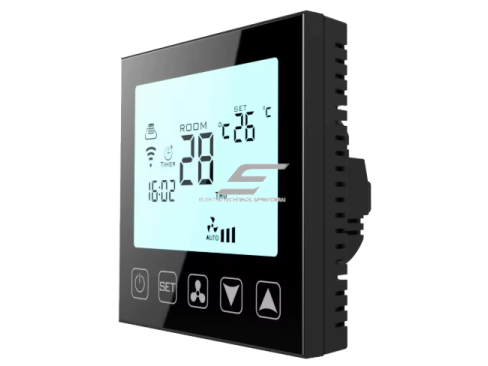 Išmanus liečiamas kambario termostatas | 24V / 230V | programuojamas | HVAC, fan coil ir oro kondicionavimo sistemoms | juodas 1