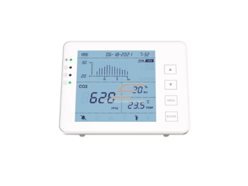 CO₂ oro kokybės matuoklis su WiFi | vidaus patalpoms | 0–5000 ppm | temperatūra + drėgmė | duomenų kaupimas | USB | baltas