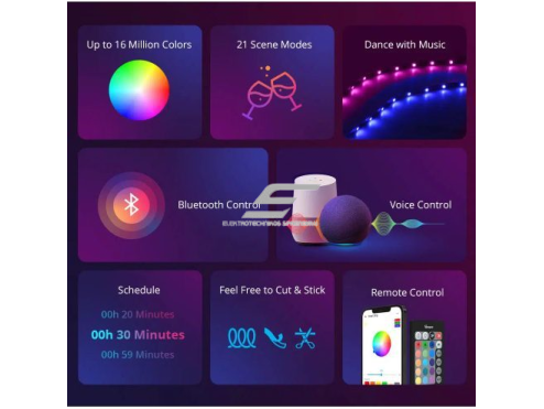 Hermetiška | išmani LED juosta | 12VDC | 24W | 300lm/m | 30LED/m | RGB | su 1,5m kabeliu | IP65 | 2m | Wi-Fi | SONOFF | L2-2M | 6920075776690 1