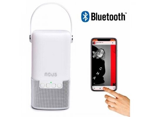 Nešiojama Bluetooth kolonėlė su LED šviestuvu | IPX4 | balta | NOUS-H2 | 4658947365285 1