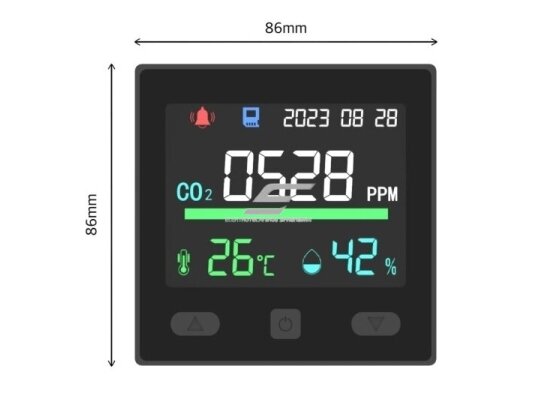 Skaitmeninis | išmanus CO2 | temperatūros | drėgmės | oro kokybės matuoklis | jutiklis | 12VDC | 0-5000PPM | -20...+60°C | 5...95%RH | juodas | potinkinis | RS485 | IoT | Tuya 1