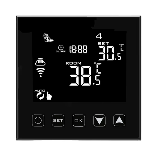 Smart underfloor heating thermostat | WiFi | Tuya / Smart Life | 16A | 90–230V | NTC sensor | weekly programming | Alexa / Google Assistant | black Smart underfloor heating thermostat | WiFi | Tuya / Smart Life | 16A | 90–230V | NTC sensor | weekly programming | Alexa / Google Assistant | black