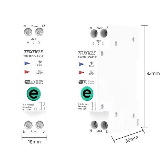 Viedais automātiskais slēdzis | ar pārslodzes | pārsprieguma aizsardzību | ar Wi-Fi tālvadību | 1P | 63A | 230V | TUYA 4