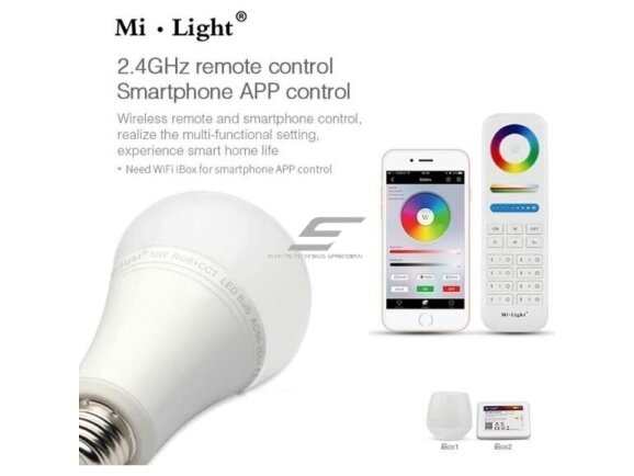 Išmani LED RGB+CCT lemputė | E27 | 12W | 100-240VAC | 2700-6500K | 1100lm | RF | Wi-Fi | Mi Light | FUT105 | 6970602180148 2