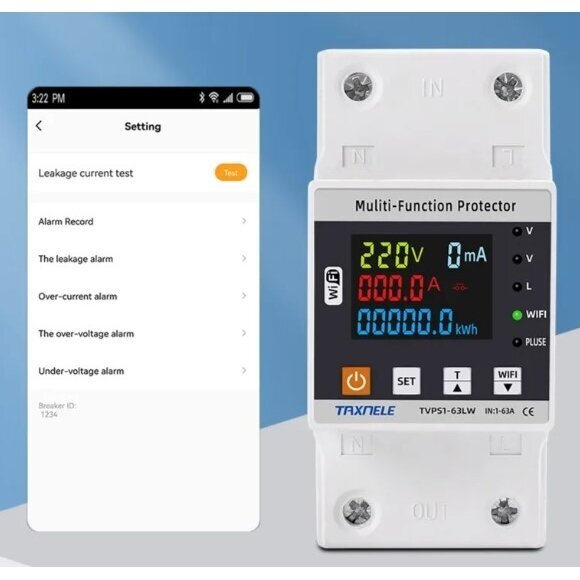Умное реле контроля напряжения и тока с таймером | 1-63A | 230V | TUYA Wi-Fi 1 Умное реле контроля напряжения и тока с таймером | 1-63A | 230V | TUYA Wi-Fi 1