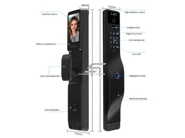 Išmani durų spyna su veido ir delno atpažinimu | pirštų antspaudų | IC kortelių skaitytuvu | 423x70x40mm | juoda | TUYA | Wi-Fi 1 Išmani durų spyna su veido ir delno atpažinimu | pirštų antspaudų | IC kortelių skaitytuvu | 423x70x40mm | juoda | TUYA | Wi-Fi 1