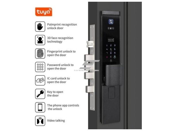 Išmani durų spyna su veido ir delno atpažinimu | pirštų antspaudų | IC kortelių skaitytuvu | 432x69x25mm | juoda | TUYA | Wi-Fi | IP66 2 Išmani durų spyna su veido ir delno atpažinimu | pirštų antspaudų | IC kortelių skaitytuvu | 432x69x25mm | juoda | TUYA | Wi-Fi | IP66 2