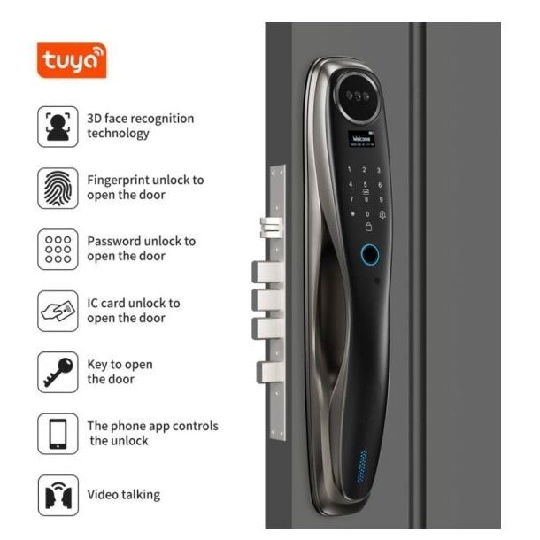 Smart door lock with face and palm recognition | fingerprint | IC card reader | 420x74x31mm | grey | TUYA | Wi-Fi 2 Smart door lock with face and palm recognition | fingerprint | IC card reader | 420x74x31mm | grey | TUYA | Wi-Fi 2
