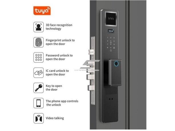 Išmani durų spyna su veido atpažinimu | pirštų antspaudų | IC kortelių skaitytuvu | 430x73x28mm | pilka | TUYA | Wi-Fi 2