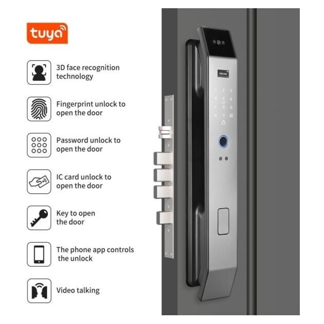 Smart door lock 6-in-1 | 3D face recognition | fingerprint | IC card | PIN | camera and intercom | Wi-Fi Tuya | 6068/7068 | 428×73×35 mm | silver | ES-XF14S 4 Smart door lock 6-in-1 | 3D face recognition | fingerprint | IC card | PIN | camera and intercom | Wi-Fi Tuya | 6068/7068 | 428×73×35 mm | silver | ES-XF14S 4
