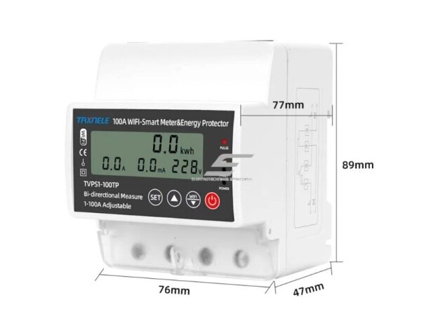 Modulinis | išmanus | skaitmeninis elektros energijos skaitiklis saulės baterijoms | 1F | 1-100A | 230VAC | DIN | Wi-Fi | TUYA 2