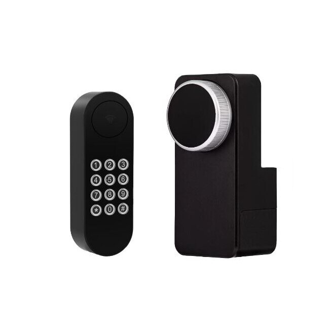 Smart lock | add-on for an existing mechanical door lock | IC card reader | PIN code | app unlocking | 136x63x48mm | black Smart lock | add-on for an existing mechanical door lock | IC card reader | PIN code | app unlocking | 136x63x48mm | black