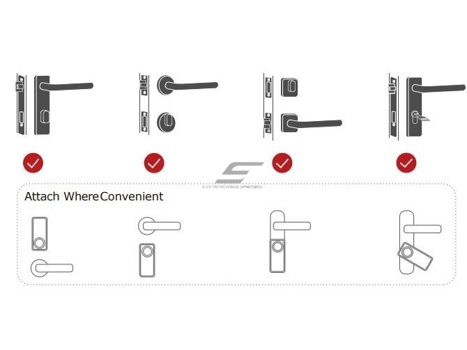 Išmani spyna | priedas esamam mechaniniam durų užraktui | su IC kortelių skaitytuvo | PIN kodo | programėlės atrakinimu | 136x63x48mm | juoda 2