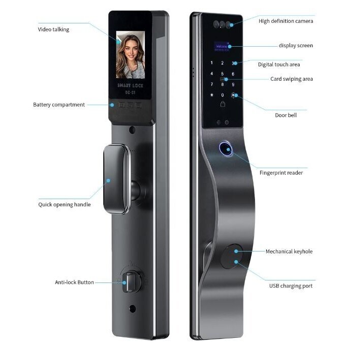 Smart door lock with facial recognition | fingerprint | IC card reader | 420x70x55mm | grey | TUYA | Wi-Fi 1 Smart door lock with facial recognition | fingerprint | IC card reader | 420x70x55mm | grey | TUYA | Wi-Fi 1