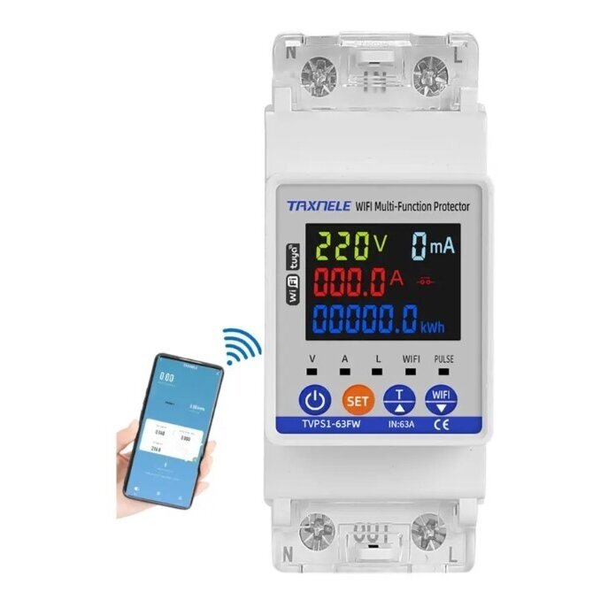 Nutikas | digitaalne | energiamõõtja | kaitsefunktsioonidega | 1F | 0-63A | 0-17kW | 230V | Wi-Fi TUYA Nutikas | digitaalne | energiamõõtja | kaitsefunktsioonidega | 1F | 0-63A | 0-17kW | 230V | Wi-Fi TUYA