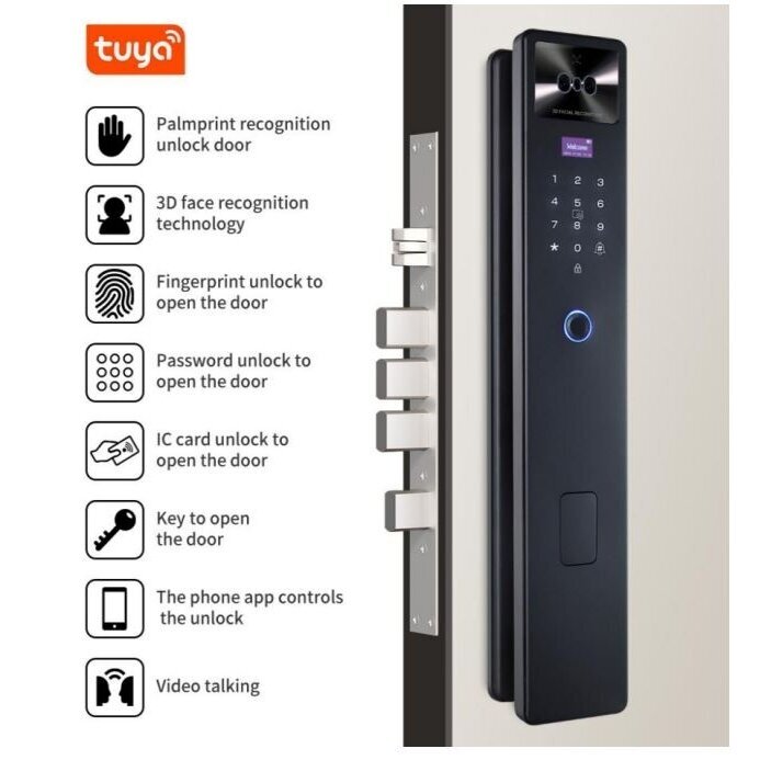 Nutikas ukselukk näo ja peopesa tuvastusega | sõrmejäljelugeja | IC-kaardi lugeja | 420x75x35mm | must | TUYA | Wi-Fi 2 Nutikas ukselukk näo ja peopesa tuvastusega | sõrmejäljelugeja | IC-kaardi lugeja | 420x75x35mm | must | TUYA | Wi-Fi 2