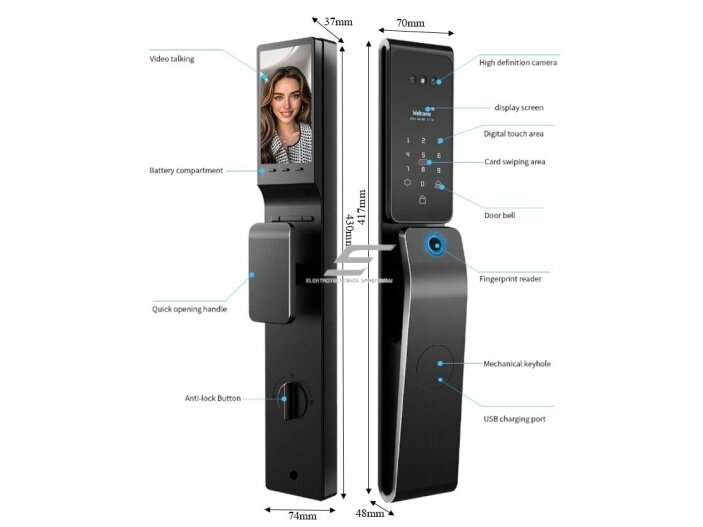 Išmani durų spyna su veido ir delno atpažinimu | pirštų antspaudų | IC kortelių skaitytuvu | 430x74x37mm | sidabrinė | TUYA | Wi-Fi | IP66 1