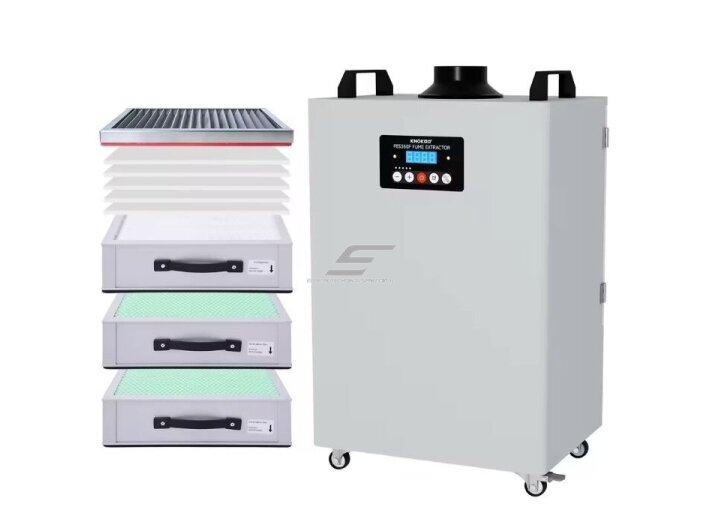 Pramoninis dūmų ištraukėjas | šalinimo įrenginys nuo lazerinės įrangos | 350W | 230V | 430m³/h | 610x400x310mm | HEPA H13 | nuotolinis valdymas | baltas 2