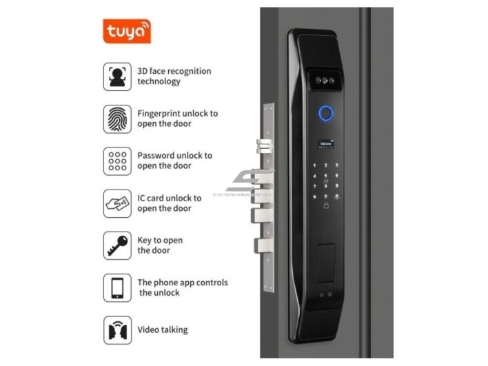 Išmani durų spyna su veido atpažinimu | pirštų antspaudų | IC kortelių skaitytuvu | 428x73x35mm | juoda | TUYA | Wi-Fi 3